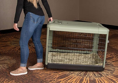 Pet Gear “The Other Door” 4 Door Steel Crate for Dogs/Cats with Garage-Style Door, Includes Plush Bed + Travel Bag, No Tools Required, Willow, 36 Inch