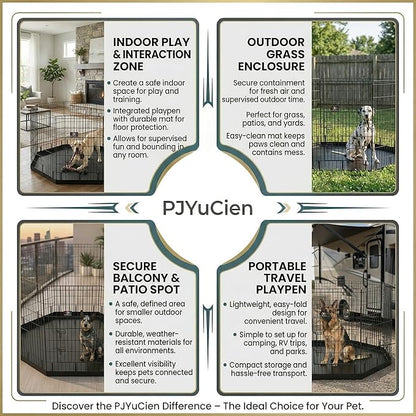 PJYuCien Dog Playpen with Bottom Pad - Metal Foldable Exercise Pen, 8 Panels 42" H x 24" W Indoor Outdoor Pet Fence Puppy Crate Kennel, Black