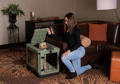 Pet Gear “The Other Door” 4 Door Steel Crate with Plush Bed + Travel Bag for Cats/Dogs, Sage, 27 Inch, (PG5927BSG)