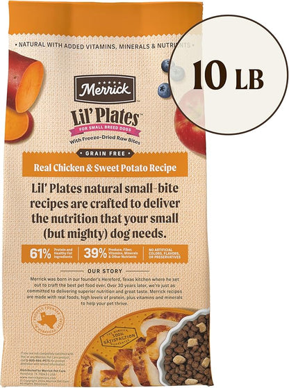 Merrick Lil’ Plates Grain Free Dry Dog Food For Small Dogs, Chicken And Sweet Potato Kibble With Raw Bites - 10.0 lb. Bag