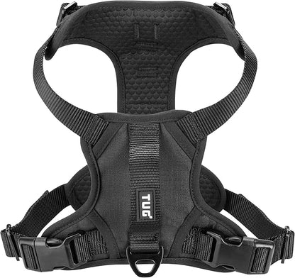 TUG Dog Harness with 2 Leash Connection Points | Adjustable, Padded, Lightweight | Handle on Back | No-Pull Front Clip (Medium, Black)