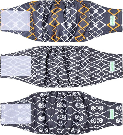 wegreeco Washable Male Dog Belly Band (Stylish Pattern)- Pack of 3 - Washable Male Dog Belly Wrap, Dog Diapers Male (Black Geometric, X-Large)