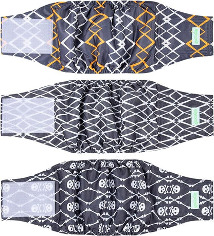 wegreeco Washable Male Dog Belly Band (Stylish Pattern)- Pack of 3 - Washable Male Dog Belly Wrap, Dog Diapers Male (Black Geometric, X-Small)
