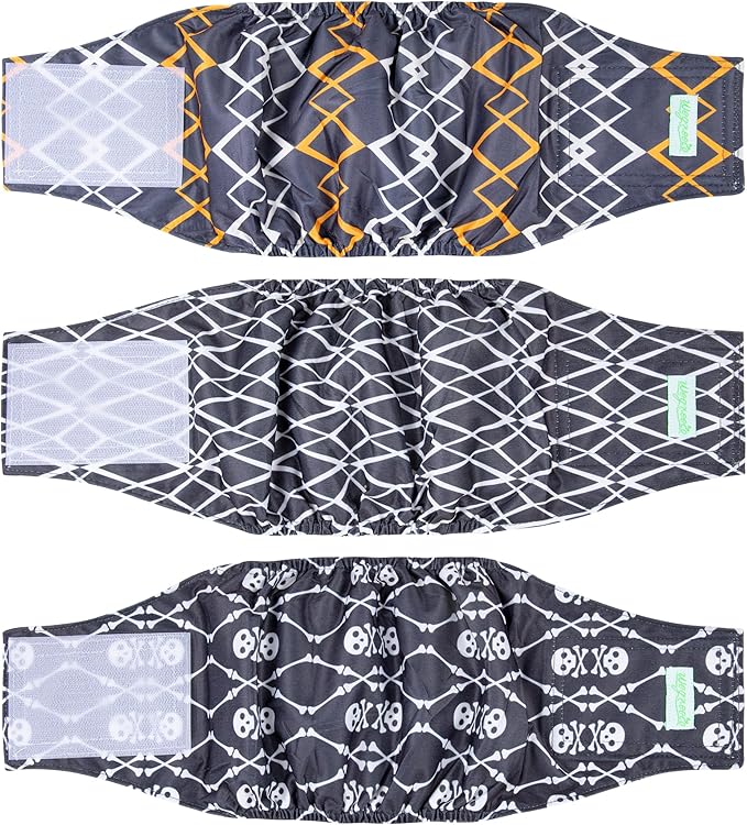 wegreeco Washable Male Dog Belly Band (Stylish Pattern)- Pack of 3 - Washable Male Dog Belly Wrap, Dog Diapers Male (Black Geometric, XX-Large)