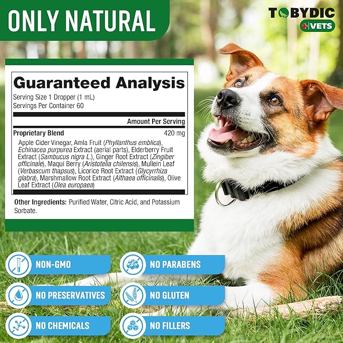 Tobydic Dry & Wet Kennel Cough Natural Relief for Dogs and Cats - Herbal Treatment Support Helps to Soothe Throat & Respiratory Trachea Comfort Supplement for Pets - Made in USA