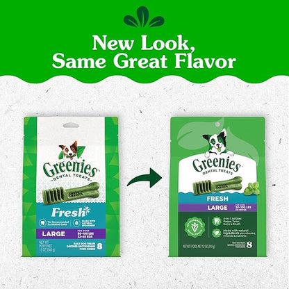 Greenies Dog Treats, Veterinarian-Recommended Natural Dental Dog Treats, Large Size, Mint Flavor, 12 oz. Pack, 8 Count
