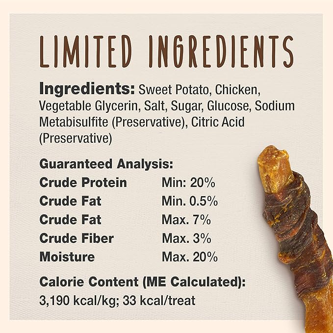 Cadet Gourmet Sweet Potato & Chicken Wraps Limited-Ingredient Dog Chews, Healthy and Natural Training Treats for Small and Large Dogs, 28 oz.