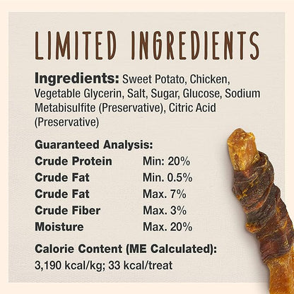 Cadet Gourmet Sweet Potato & Chicken Wraps Limited-Ingredient Dog Chews, Healthy and Natural Training Treats for Small and Large Dogs, 28 oz.