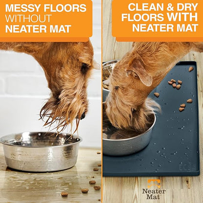 Neater Pet Brands Neater Mat Pet Mats for Food and Water, Cat & Dog Bowl Mat Waterproof Silicone, Feeding Tray, Dog Food Mats for Floors, Placemat w/Raised Edge for Under Bowls, 16” x 10”, Slate Blue
