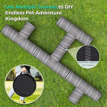 PETOCAT Cat Tunnel 4 Way with Teaser Wand & 2 Plush Ball, 5 Shapes Available, 54/80.7" L, H-Shaped Collapsible Pet Play Tube Maze for Kitten Puppy Bunny Ferret Rabbit, Indoor/Outdoor Peekaboo Cave