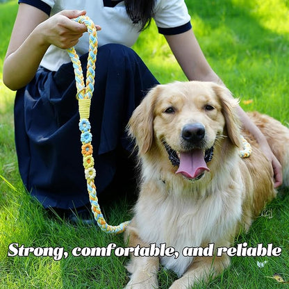 Handmade 5ft Braided Cotton Dog Leash with Unique Floral Handle, Durable and Stylish, Ideal for Small to Large Dogs(Sunshine Breeze)