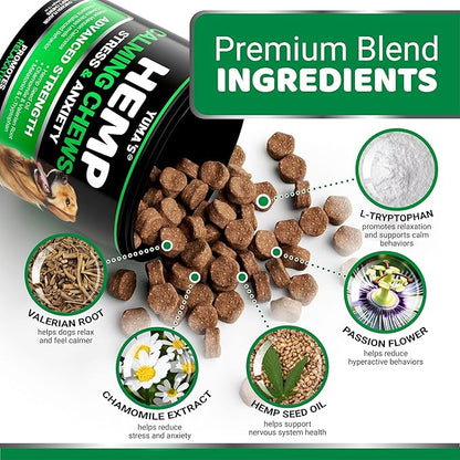 YUMA'S (2 Pack) Hemp Calming Chews for Dogs - Advanced Dog Calming Chews - Anxiety Relief Treats - Separation Aid, Barking, Stress Relief, Thunderstorms - Melatonin - Hemp Oil - Made in USA