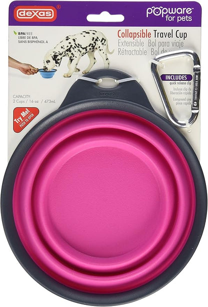 Dexas Popware for Pets Collapsible Travel Cup, Large, Gray/Pink