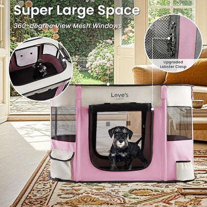 Love's cabin Pet Puppy Dog Playpen, Medium Dog Tent Crates Cage Indoor/Outdoor, Portable Exercise Playpen for Cat, Foldable Pop Up Dog Kennel Playpen with Carring Case (M, Light Pink)