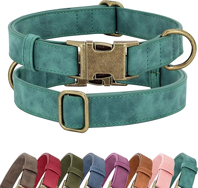 Didog Soft PU Leather Dog Collar, Stylish Quick Released Dog Collars for Large Dogs, Easy Clean Adjustable Pet Collar for Daily Walking, Green, XL Fit 20-26" Neck