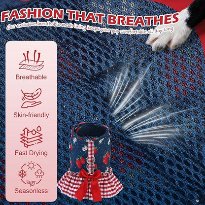 EXPAWLORER Dog Harness Small Medium Sized Dogs, Plaid Dog Dress Bowknot Harness and Leash Set, No Choke No Pull Soft Mesh Vest Cute Princess Puppy Outfits Clothes Costume for Girls Party Cats Navy XS