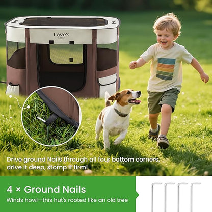 Love's cabin Pet Puppy Dog Playpen, Medium Dog Tent Crates Cage Indoor/Outdoor, Portable Exercise Playpen for Cat, Foldable Pop Up Dog Kennel Playpen with Carring Case (M, Brown)