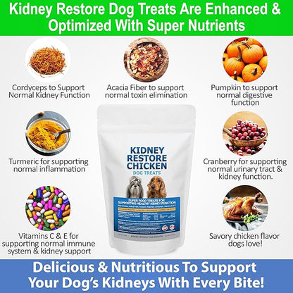 Kidney Restore Chicken Dog Treats for Kidney Support. Low Protein Supports Kidney Health. Kidney Function Treats for Kidney Dog Diet