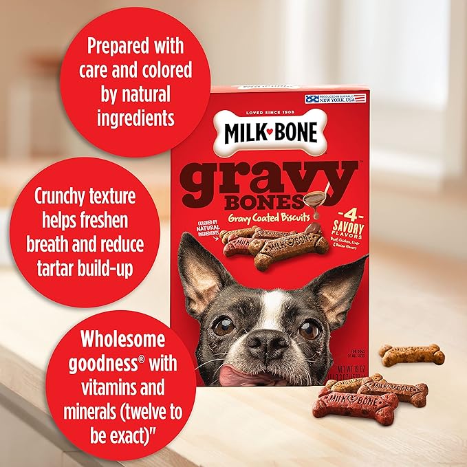 Milk-Bone Gravy Bones Dog Treats with 4 Savory Meat Flavors Coated in Gravy, 7 Pound