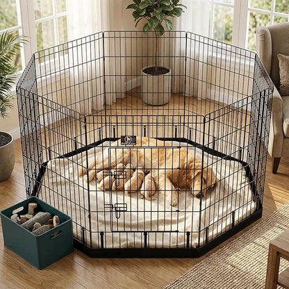 PJYuCien Dog Playpen with Bottom Pad - Metal Foldable Exercise Pen, 8 Panels 36" H x 24" W Indoor Outdoor Pet Fence Puppy Crate Kennel, Black