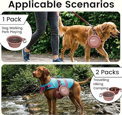 OHMO Collapsible Dog Water Bowls w/Built-in Stainless Steel Ring – 2pcs Large 27oz/800ml Portable Silicone Pet Feeding Bowl for Hiking, Camping, Travel