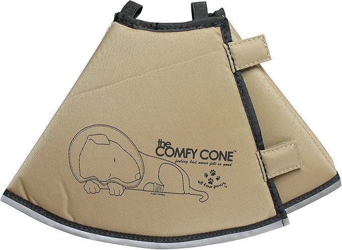 All Four Paws Comfy Cone Pet Cone for Dogs, Cats, Small-Long, Tan - Comfortable Soft Dog Cone Collar Alternative for After Surgery, Wound Care, Spay, Neuter - Dog and Cat Recovery Elizabethan-Collar