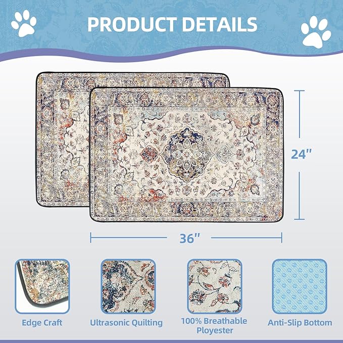 SCLOSE Washable Pee Pads for Dogs 2 Pack, 36" x 24" Reusable Puppy Pads Waterproof, Super Absorbent Dog Rugs, Leakproof, Dog Crate Pad, Playpen Mat, Whelping Pads, Vintage Medallion