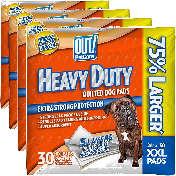 OUT! XXL Heavy Duty Dog Training Pads | Leak Proof | 26"x30" | 30 Count, Pack of 4