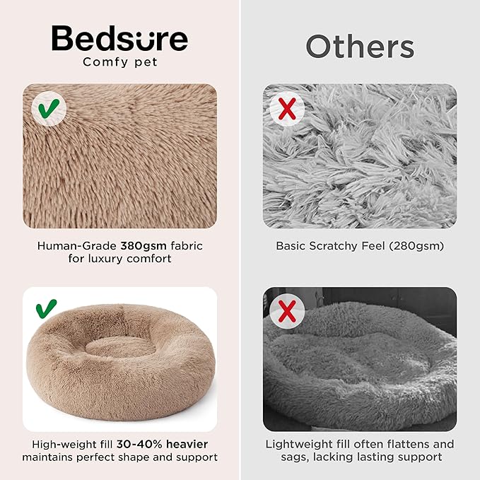 Bedsure Calming Cat Beds for Indoor Cats - Small Cat Bed Washable 20 inches, Anti-Slip Round Fluffy Plush Faux Fur Pet Bed, Fits up to 15 lbs Pets, Camel (Pack of 2)