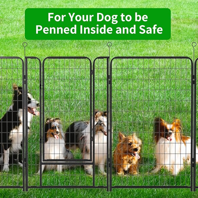 Kfvigoho Dog Playpen Outdoor Extra Wide 8 Piece Panels Heavy Duty Dog Fence 50" Height Anti-Rust with Doors Portable for RV Camping Yard, Total 21FT, 35 Sq.ft, Snowy Black