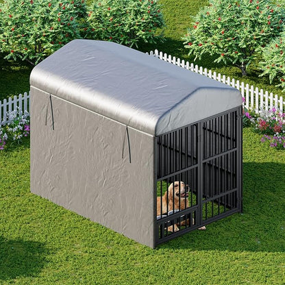 HOOBRO Outdoor Dog Kennel with Cover, 6.6 x 3.9 x 5.9 ft Dog Kennel Outside with Waterproof Roof and Rotating Feeding Bowls, Heavy-Duty Large Cage Enclosure, for Medium & Large Dogs, Black BK212GW03