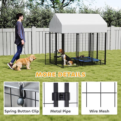 PawHut Outdoor Dog Kennel with Roof, 6' x 4' x 6' Heavy Duty Welded Wire Dog Playpen Enclosure with Escape-Proof Lock, UV-Resistant & Waterproof Cover, for Large Dogs, Chickens, Ducks, Silver