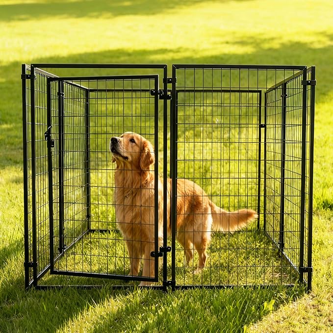ALEKO Steel Dog Kennel Playpen | Indoor Outdoor Pen for Small/Medium/Large Puppy/Dog | 5'x5'x4' Large Galvanized Steel Kennel| Anti-Rust | Portable Travel Pet Kennel |(Black DK5X5X4SQ)
