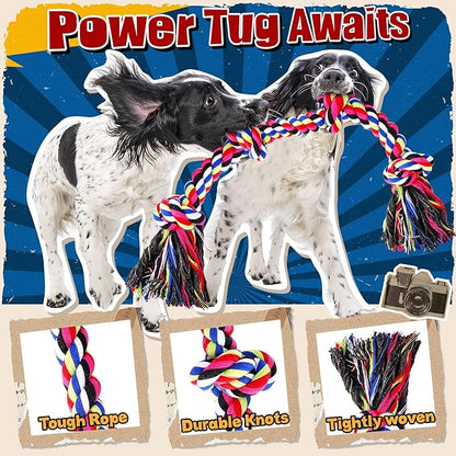 Forfon Tough & Strong Dog Toy for Aggressive Chewers – Tough Chew Toys for Large Dogs, Ideal for Tug-of-War & Teeth Cleaning, with 3 Rope Toys & 2 Dog Bags