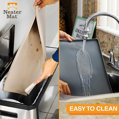 Neater Pet Brands Neater Mat Pet Mats for Food and Water, Cat & Dog Bowl Mat Waterproof Silicone, Feeding Tray, Dog Food Mats for Floors, Placemat w/Raised Edge for Under Bowls, 16” x 10”, Olive