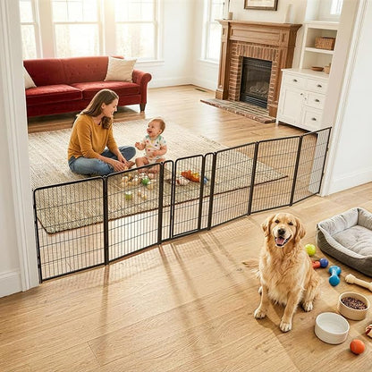 FXW Dog Gate Extra Wide Designed for Indoor Use, Adjustable Width Up to 165-inch Wide (40" H 6 Wire Panels for Medium and Large Dogs), Black