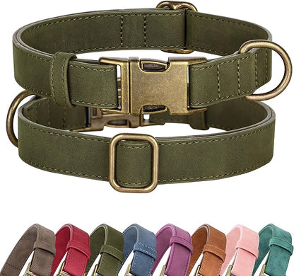 Didog Soft PU Leather Dog Collar, Stylish Quick Released Dog Collars for Medium Dogs, Easy Clean Adjustable Pet Collar for Daily Walking, Dark Green, M Fit 14-18" Neck