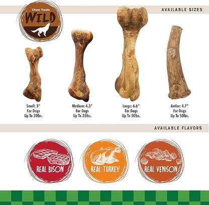 Nylabone Healthy Edibles Wild Natural Dog Chews,Long Lasting Bones for Dogs,Bison Flavor Dog Treats,Medium,2 Count (Pack of 2)