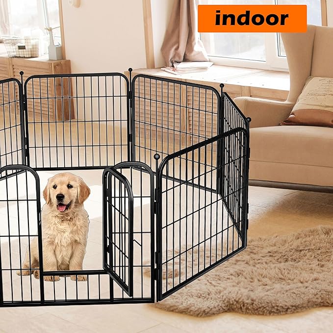 fowick 32" H x 32" W Dog Playpen 10 Panels, Black Metal Puppy Exercise Pen for Indoors & Outdoors, Foldable Animal Barrier Fence, Portable Pet Play Pen for Small Dogs & Rabbits, No Dig Fence