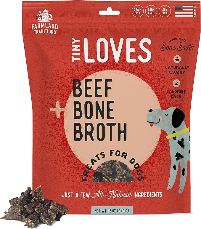 Farmland Traditions Tiny Loves Jerky Trainer Treats for Dogs w/Bone Broth (Beef, 12 oz.)