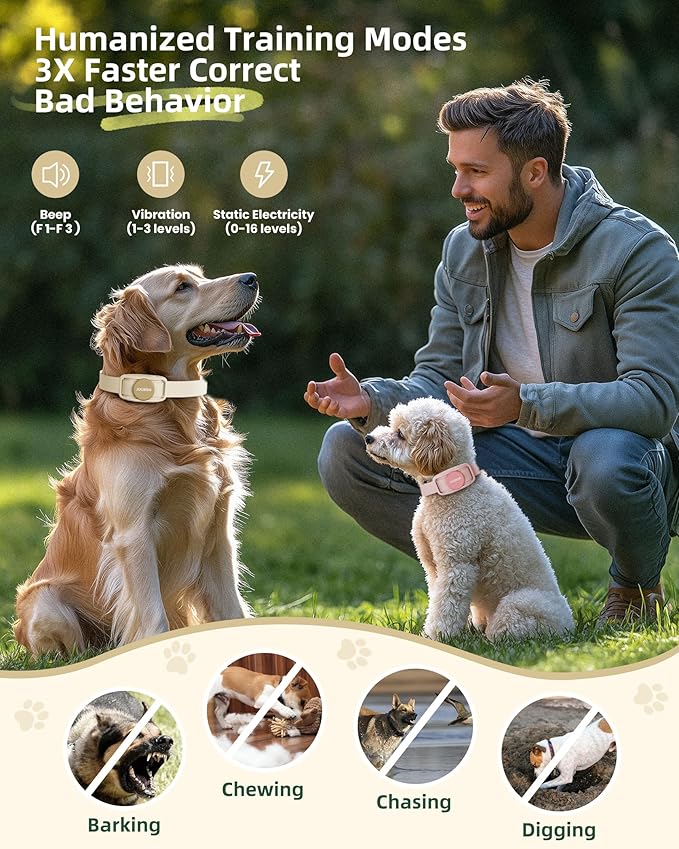 Jugbow Dog Training Collar for 2 Dogs - 4200FT Remote Control with 3 Training Modes, Electric Collar with LED Light & IPX8-Waterproof, Rechargeable E-Collars for Small Medium Large Dogs (Beige)