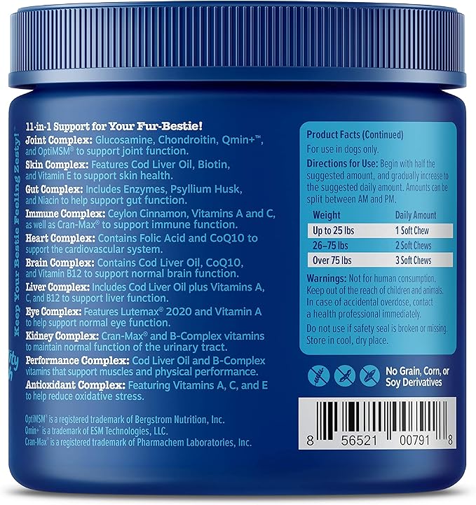 Zesty Paws Senior Dog Multivitamin Treats - Glucosamine for Dogs + Digestive Enzymes & Probiotics - Grain Free Dog Vitamins and Supplements for Skin & Coat + Immune Health Chicken - Advanced - 90ct