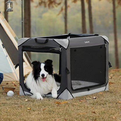 Lesure Collapsible Dog Crate - Portable Travel Kennel for Large Dog, 4-Door Pet Crate with Mesh Windows, Indoor & Outdoor, Charcoal Gray
