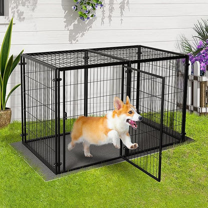 XPIY Large Dog Crate – 47 Inch Metal Kennel for Medium and Small Dogs, Safe Indoor & Outdoor XL Big Puppy Cage, Pet Playpen Yard, Dog Fence Playpen Easy Assembly (Black, 47 Inch)