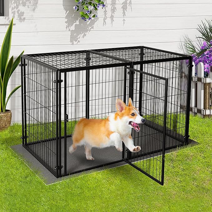 XPIY Large Dog Crate –59 Inch Metal Kennel for Medium and Small Dogs, Safe Indoor & Outdoor XL Big Puppy Cage, Pet Playpen Yard, Dog Fence Playpen Easy Assembly (Black)