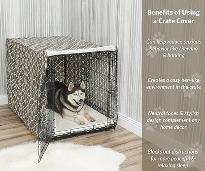 MidWest Homes for Pets XL Dog Crate Cover with Teflon Fabric Protector, Poly-Cotton Privacy Kennel Cover Fits Most 48-inch Crates, Brown Designer Print, Washable, Reduces Barking