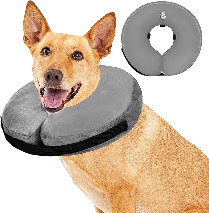 Inflatable Dog Cone Collar After Surgery, Soft Dog Neck Donut Collar, Blow up Donut E-Collar for Small Medium Large Dogs and Cats, Dogs Recovery Cone Alternative