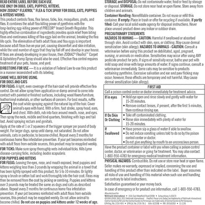 Zodiac Flea & Tick Spray for Dogs, Cats, Puppies & Kittens 16 fluid ounces