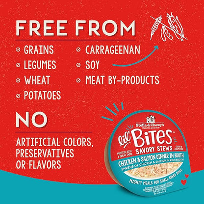 Stella & Chewy's Lil Bites Savory Stews for Small Breeds Chicken & Salmon Dinner in Broth, 2.7 oz. Cups (Pack of 12)