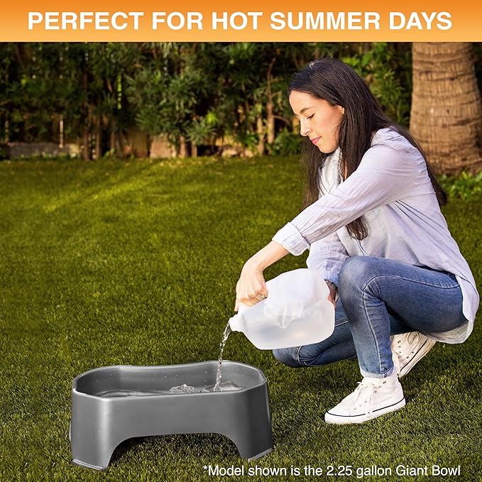 Neater Pet Brands Extra Large Water Bowl for Dogs, Outdoor Dog Water Bowl (1.25 Gallon XL Capacity), Big Trough Style Food Dish for Indoors or Outside, No Spill Large Dog Bowls, Gunmetal Grey